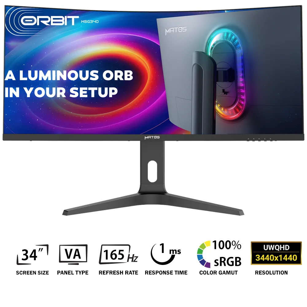 Matos ORBIT MSG340-0 MATOS ORBIT MSG340 34” 3440×1440 UWQHD 165Hz 1 ms Ultra Fast VA Technology - Image 1