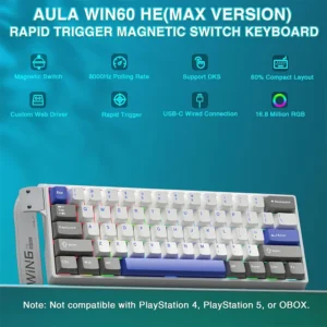 AULA WIN60 HE MAX VERSION 65%, Wing Chun Magnetic Switch Hot Swappable, Adjustable Actuation Rapid Trigger Mode, 8000 Hz Polling Rate - Image 12