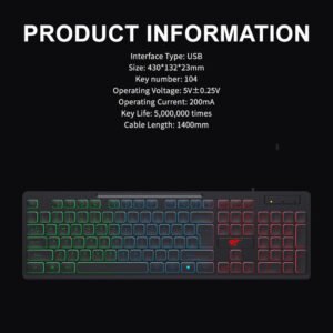 HAVIT HV-KB275L GAMING Keyboard  RGB Backlit, 105 Keys - Image 2